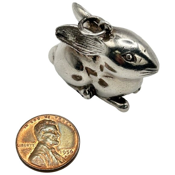 Vintage 925 Sterling Silver 3D Puffy Bunny Rabbit Necklace Pendant - Picture 3 of 5